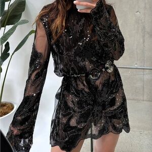 12th Tribe Amber Nights Black Beaded Mini Dress